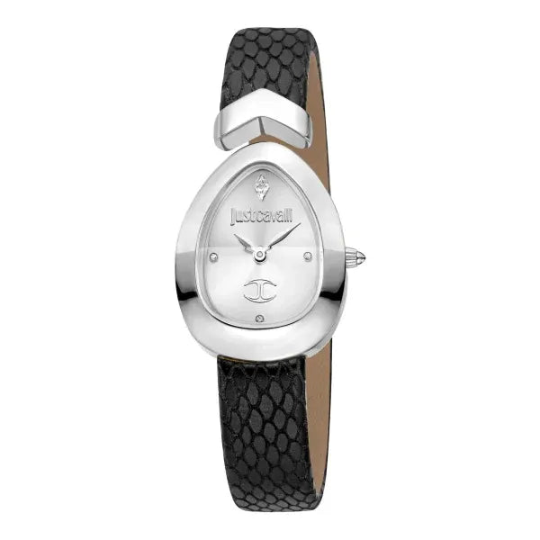 Just Cavalli Diversa Snake Silver Dial Black Leather Strap Watch for Women - JC1L321L0015