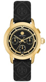 Tory Burch The Tory Chronograph Black Dial Black Leather Strap Watch for Women - TBW1055