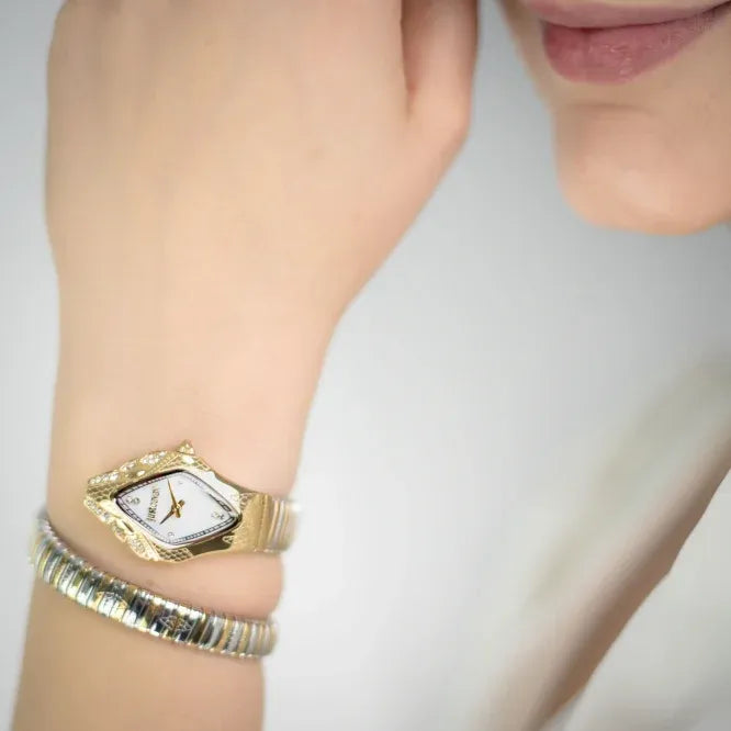 Just Cavalli Ferocious Mother of Pearl White Dial Two Tone Steel Strap Watch for Women - JC1L306M0065