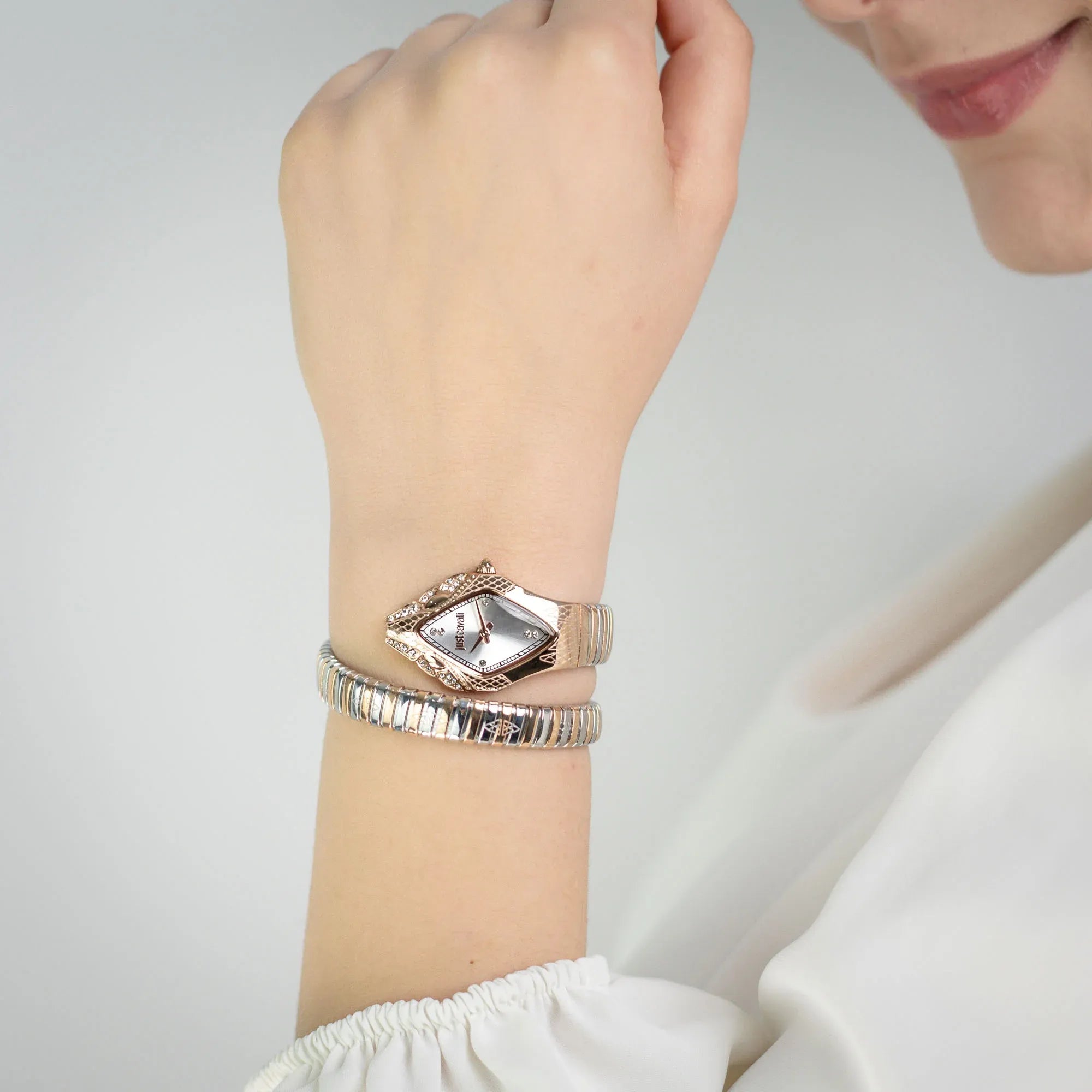 Just Cavalli Ferocious Silver Dial Two Tone Steel Strap Watch for Women - JC1L306M0075