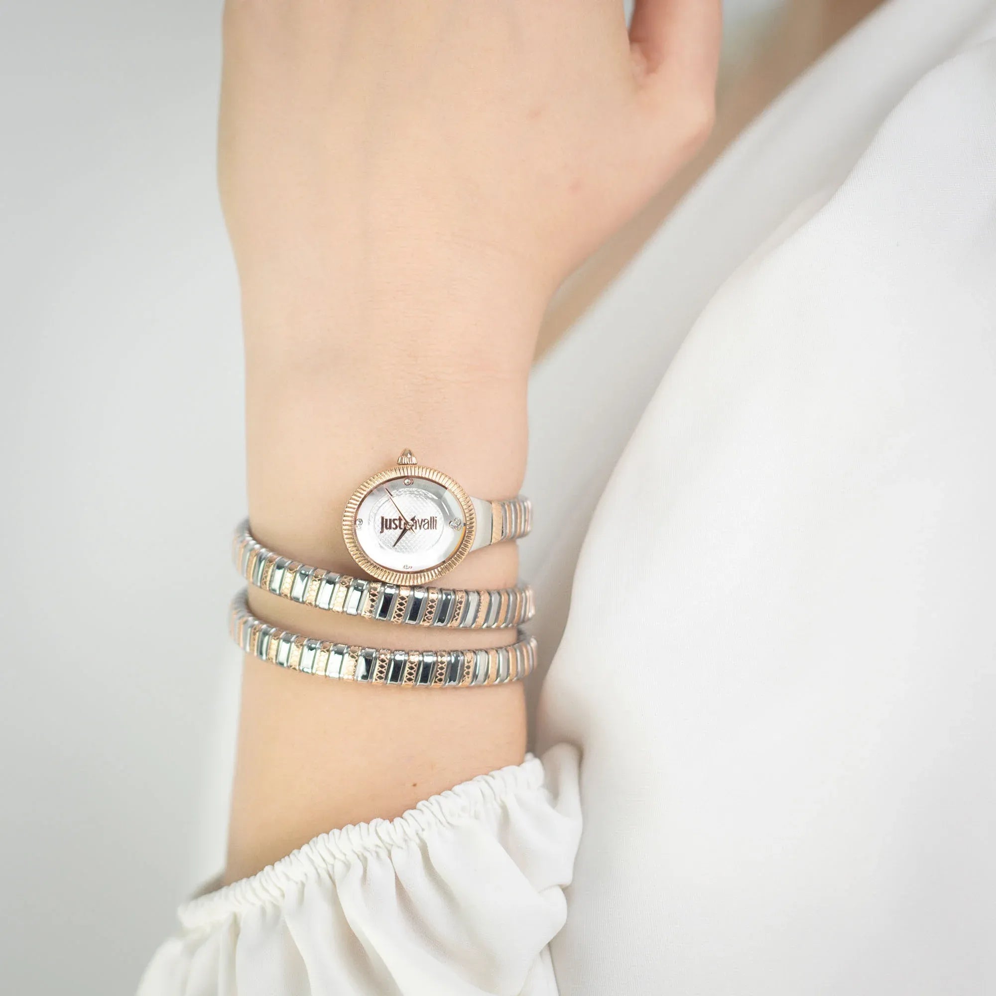 Just Cavalli After Party Silver Dial Two Tone Steel Strap Watch for Women - JC1L269M0065