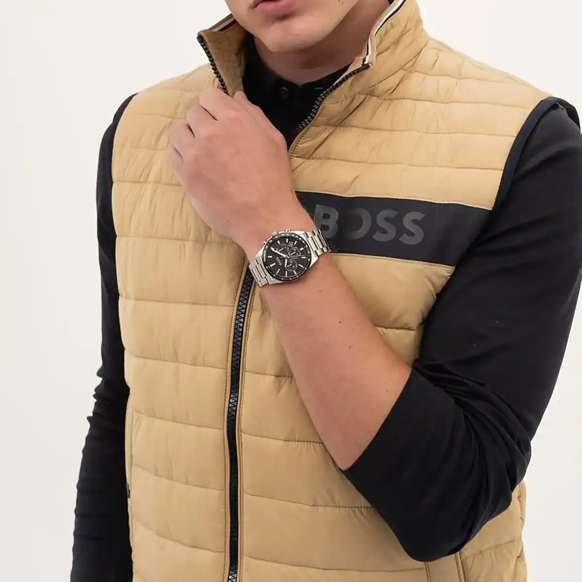 Hugo Boss Strike Chronograph Black Dial Silver Steel Strap Watch for Men - 1514290