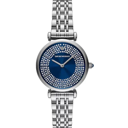 Emporio Armani Gianni T-Bar Blue Dial Silver Steel Strap Watch for Women - AR11627