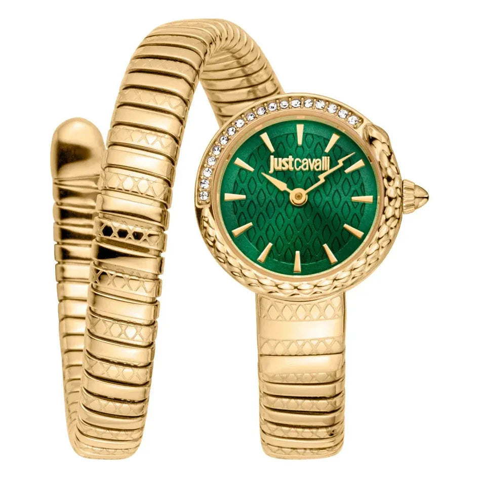 Just Cavalli Enchanting Green Dial Gold Steel Strap Watch for Women - JC1L301M0035