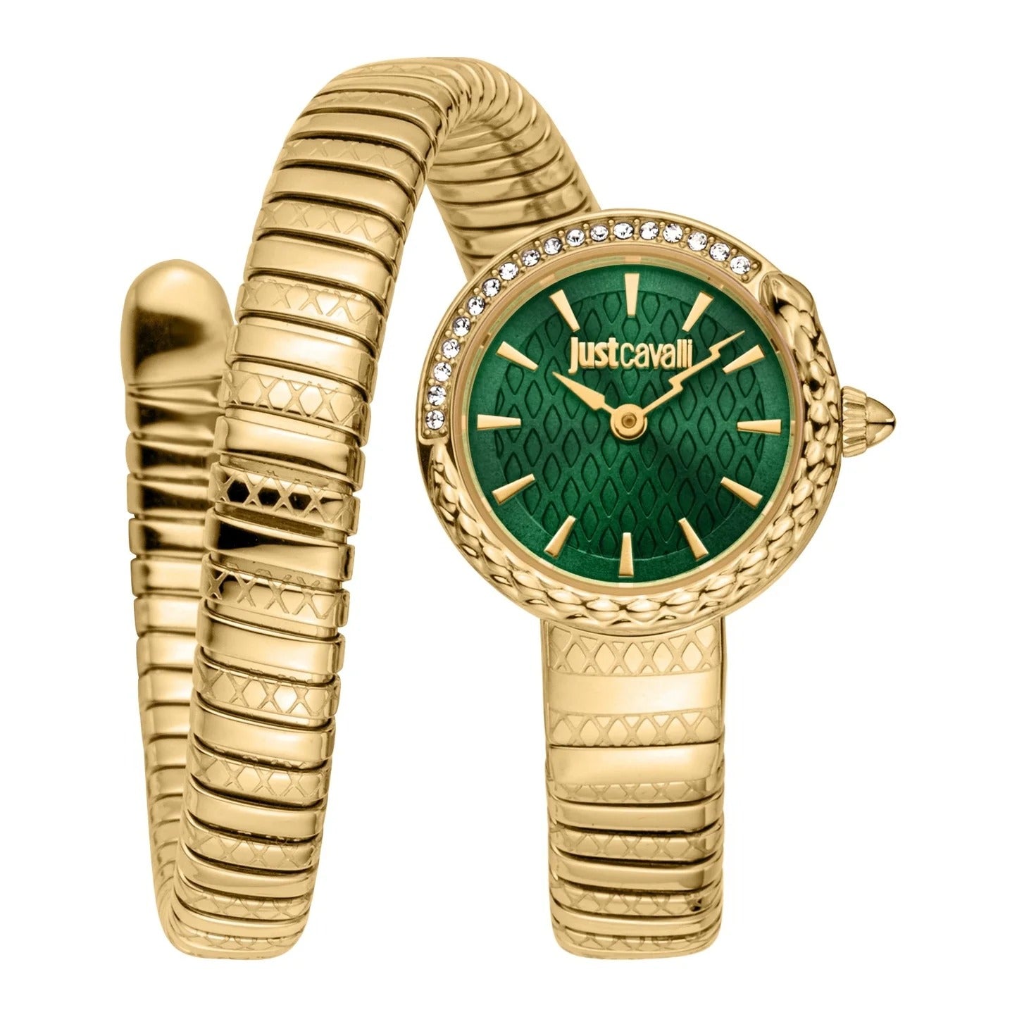 Just Cavalli Enchanting Green Dial Gold Steel Strap Watch for Women - JC1L301M0035