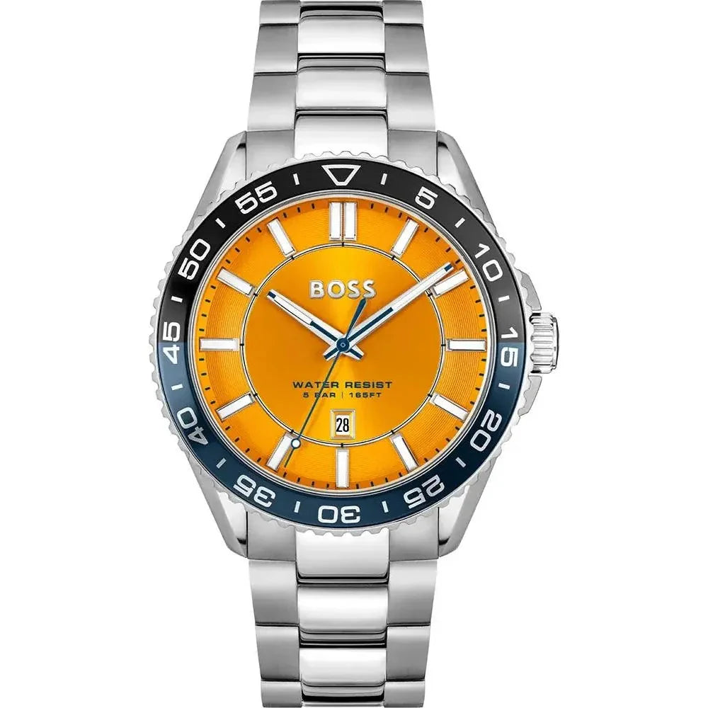 Hugo Boss Runner 3H Orange Dial Silver Steel Strap Watch for Men - 1514206