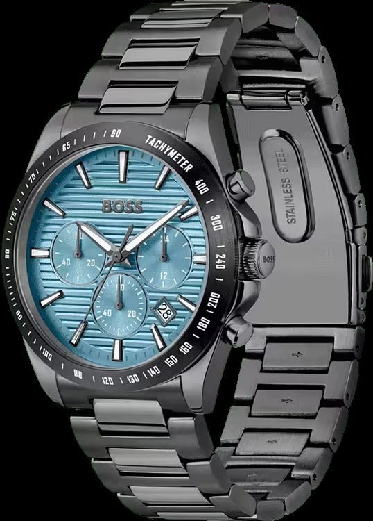 Hugo Boss Strike Chronograph Blue Dial Black Steel Strap Watch for Men - 1514242