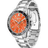 Hugo Boss Runner Chronograph Orange Dial Silver Steel Strap Watch for Men - 1514162