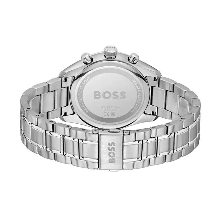 Hugo Boss Grand Prix Chronograph Green Dial Silver Steel Strap Watch for Men - 1514266