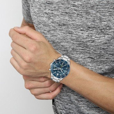 Hugo Boss Runner Chronograph Blue Dial Silver Steel Strap Watch for Men - 1514143