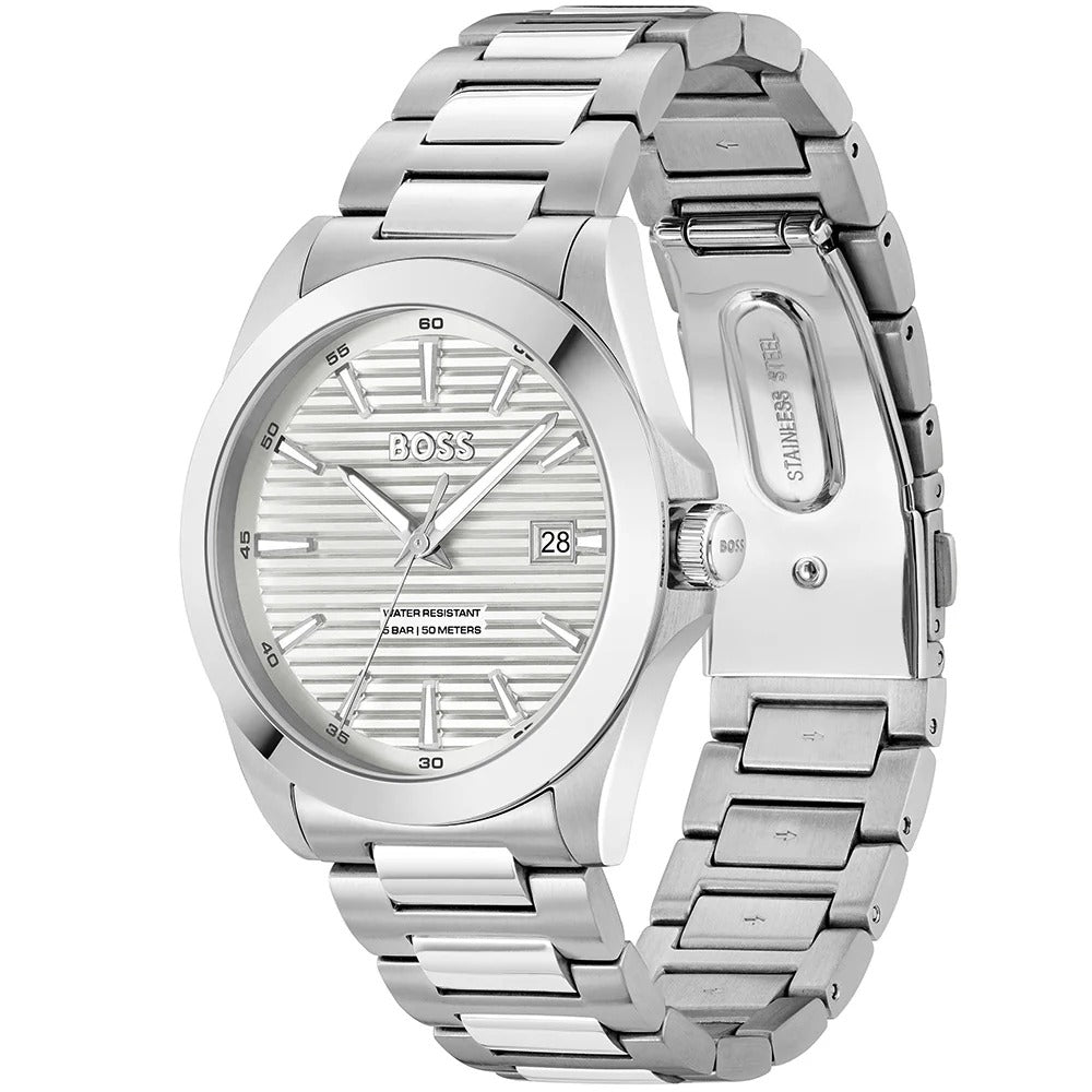 Hugo Boss Strike Silver Dial Silver Steel Strap Watch for Men - 1514176