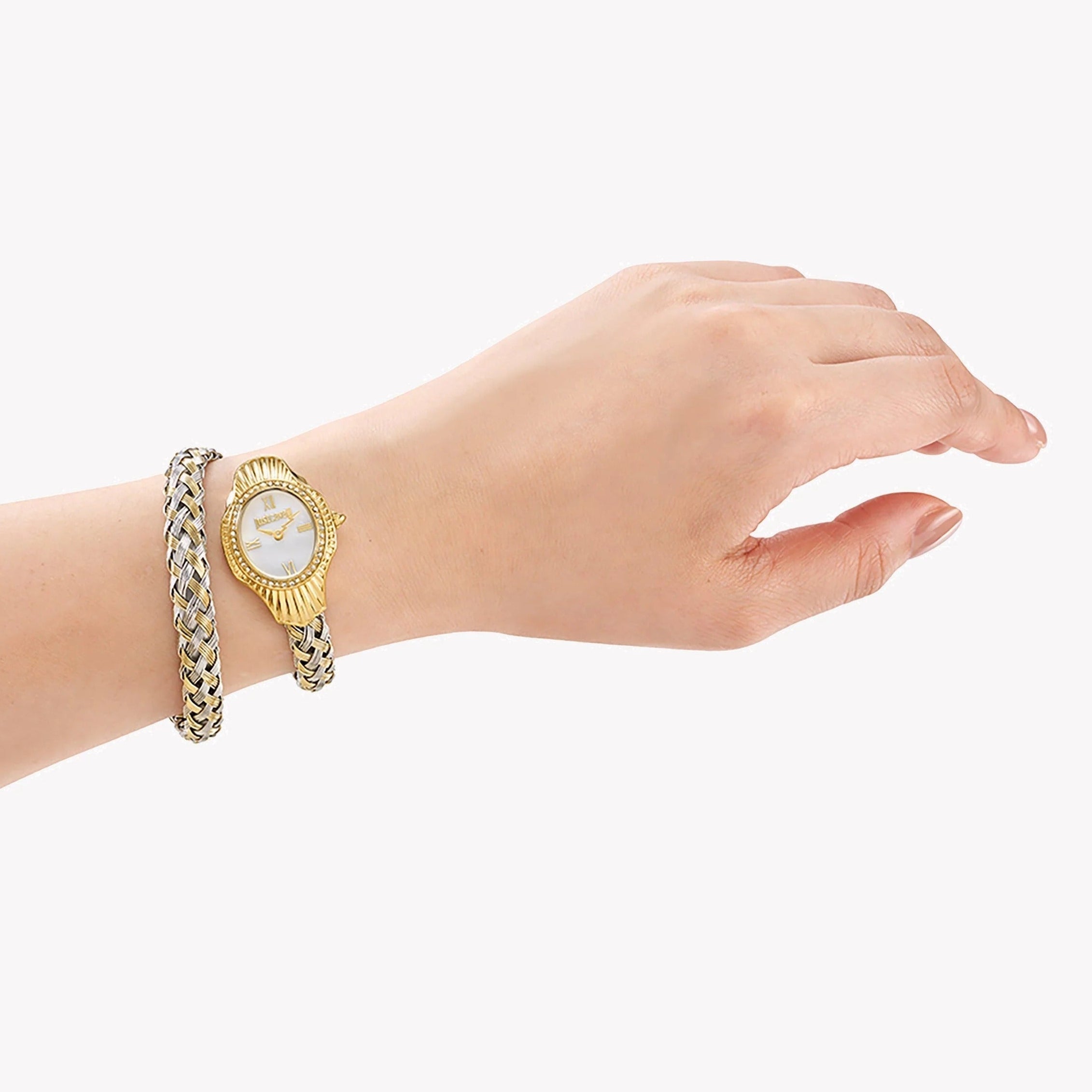 Just Cavalli Twined Mother of Pearl Dial Two Tone Steel Strap Watch for Women  - JC1L305M0055