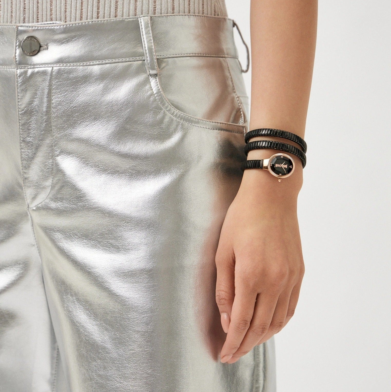 Just Cavalli Snake Black Dial Black Steel Strap Watch for Women - JC1L269M0075