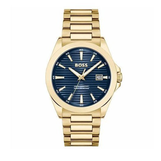 Hugo Boss Strike Blue Dial Gold Steel Strap Watch for Men - 1514172