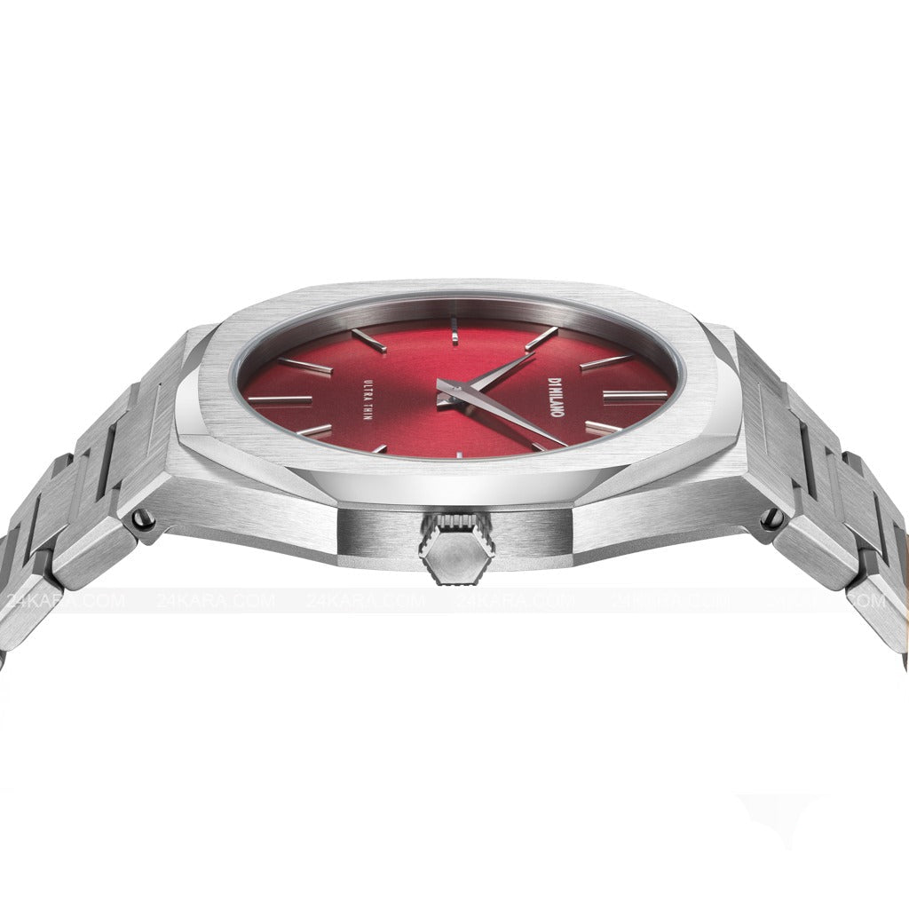 D1 Milano Ultra Thin Red Dial Silver Steel Strap Watch for Men - D1-UTBJ05