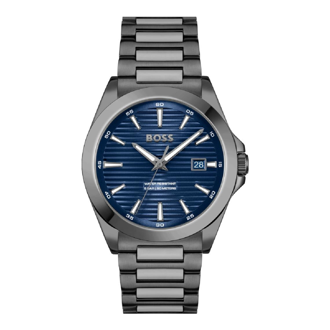 Hugo Boss Strike Blue Dial Gunmetal Grey Steel Strap Watch for Men - 1514175