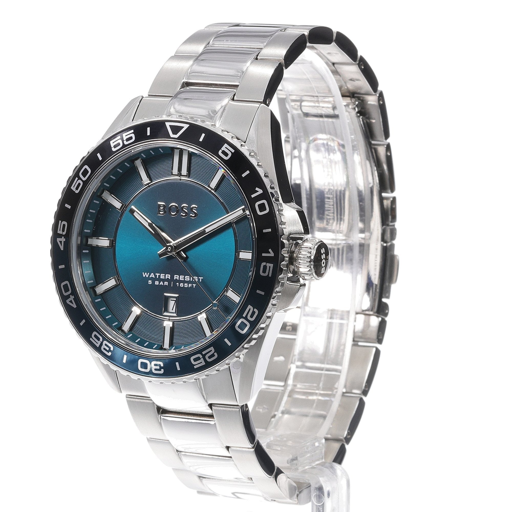 Hugo Boss Runner 3H Green Dial Silver Steel Strap Watch for Men - 1514208