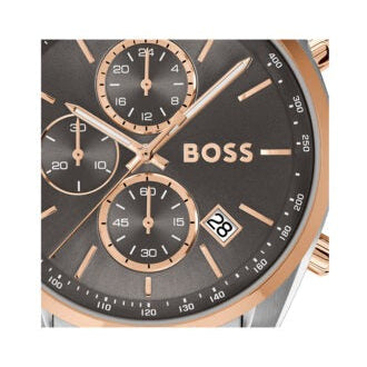 Hugo Boss Skytraveller Chronograph Gunmetal Grey Dial Grey Steel Strap Watch for Men - 1514153