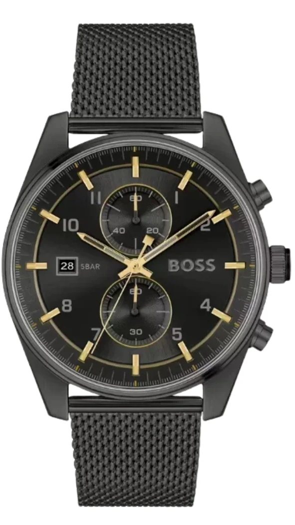 Hugo Boss Skytraveller Chronograph Black Dial Black Mesh Strap Watch for Men - 1514150