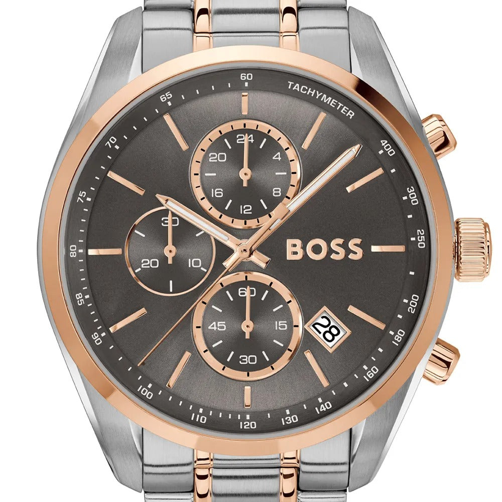Hugo Boss Grand Prix Chronograph Grey Dial Two Tone Steel Strap Watch for Men - 1514252