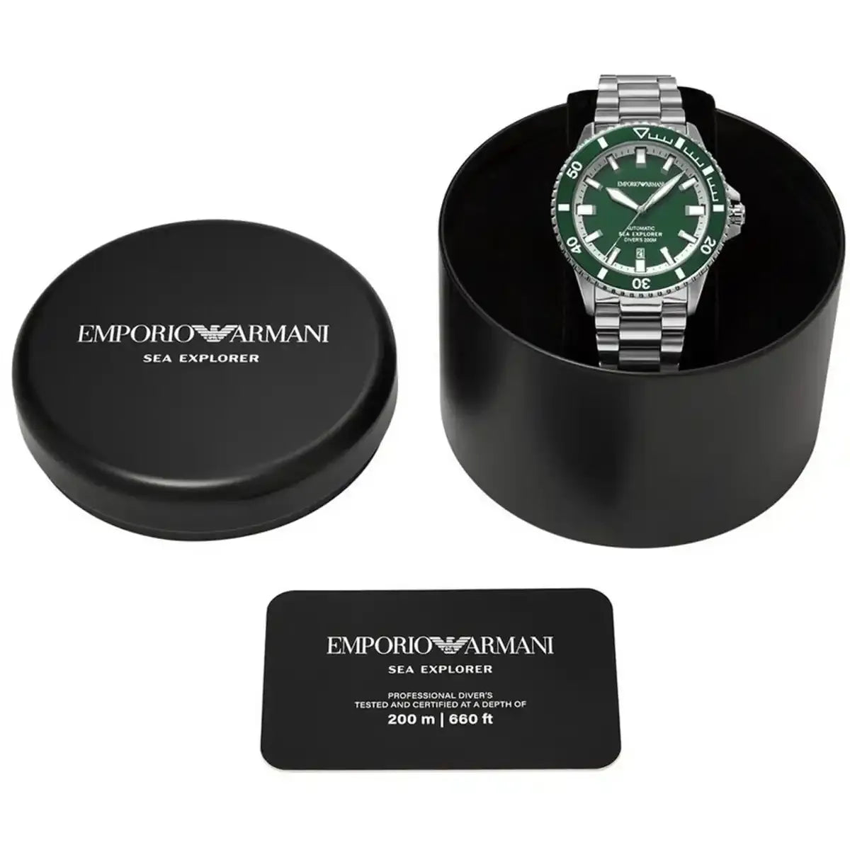 Emporio Armani Sea Explorer Green Dial Silver Steel Strap Watch for Men - AR60088