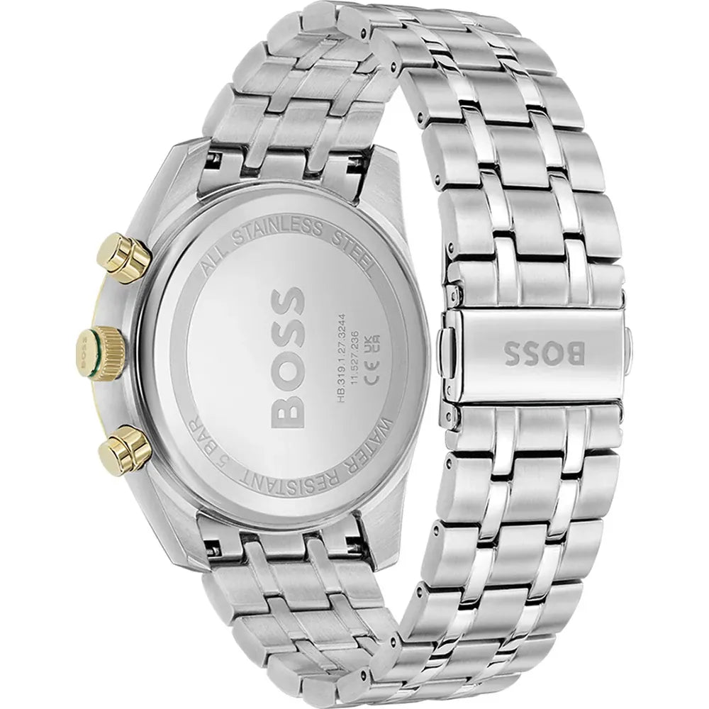 Hugo Boss Skytraveller Chronograph Green Dial Silver Steel Strap Watch for Men - 1514195
