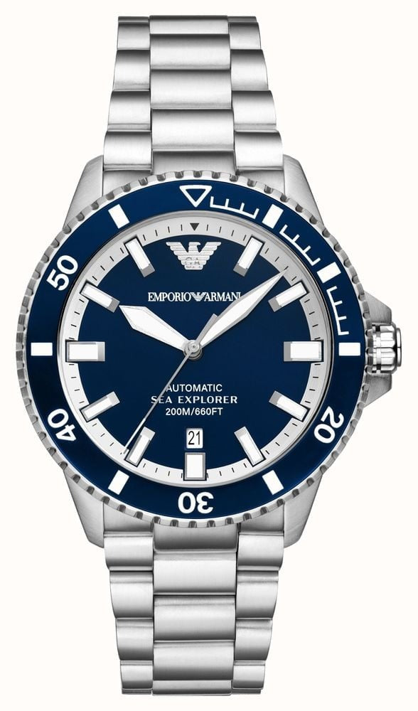 Emporio Armani cBlue Dial Silver Steel Strap Watch for Men - AR60079