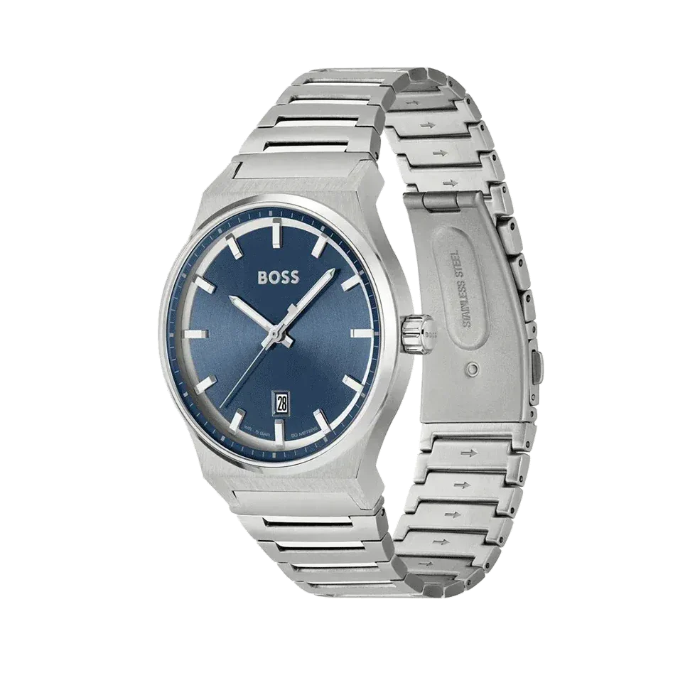Hugo Boss Candor Blue Dial Silver Steel Strap Watch for Men - 1514076