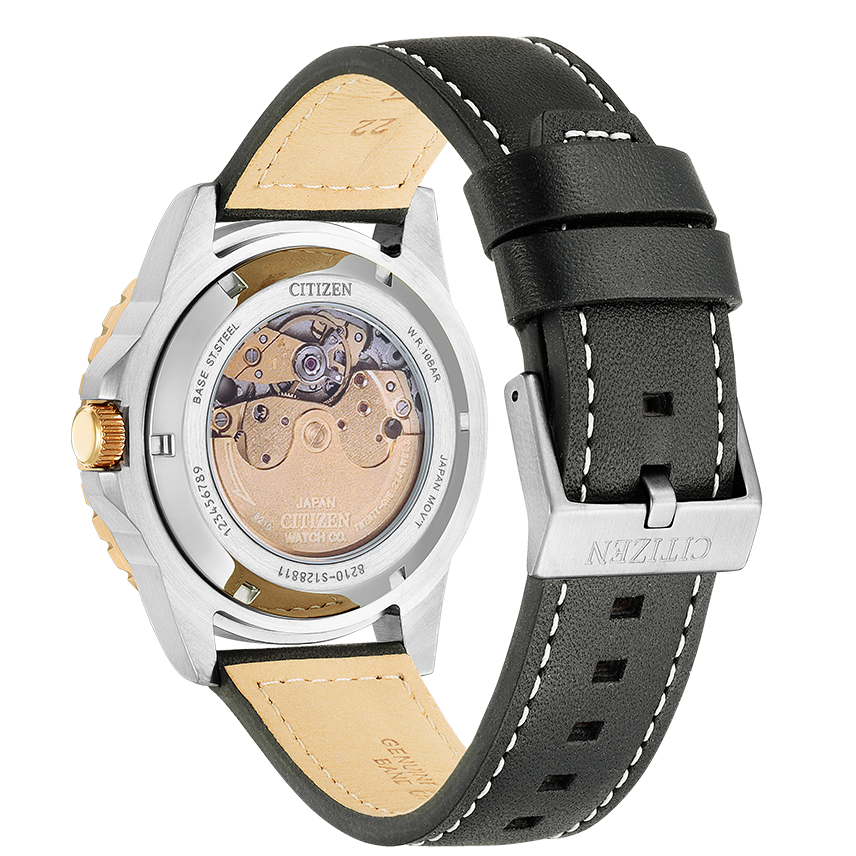 Citizen Mechanical Automatic Black Dial Black Leather Strap Watch for Men - NJ0176-10E