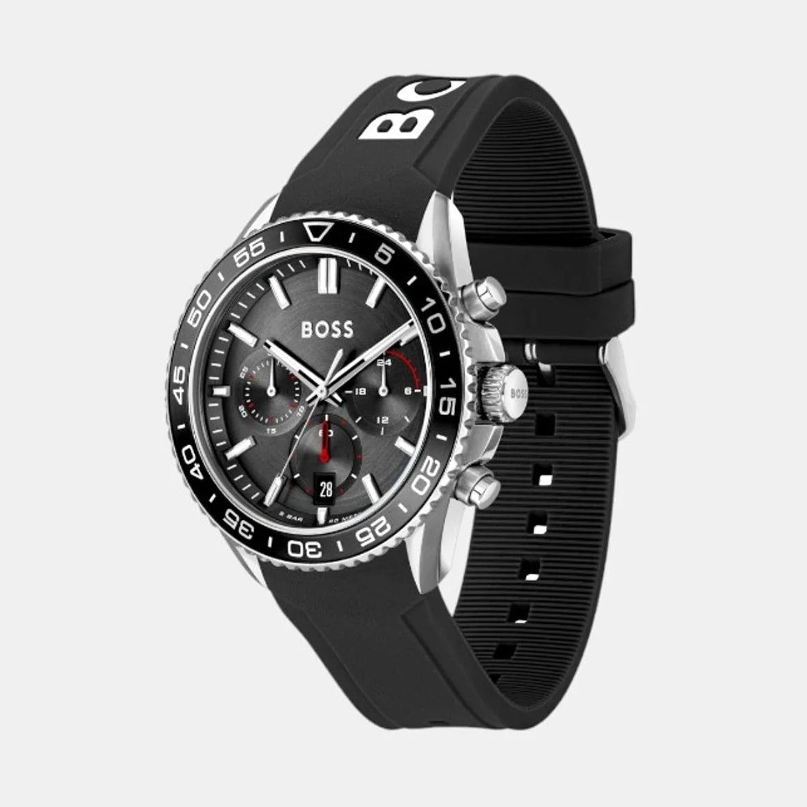 Hugo Boss Runner Chronograph Black Dial Black Silicone Strap Watch for Men - 1514141