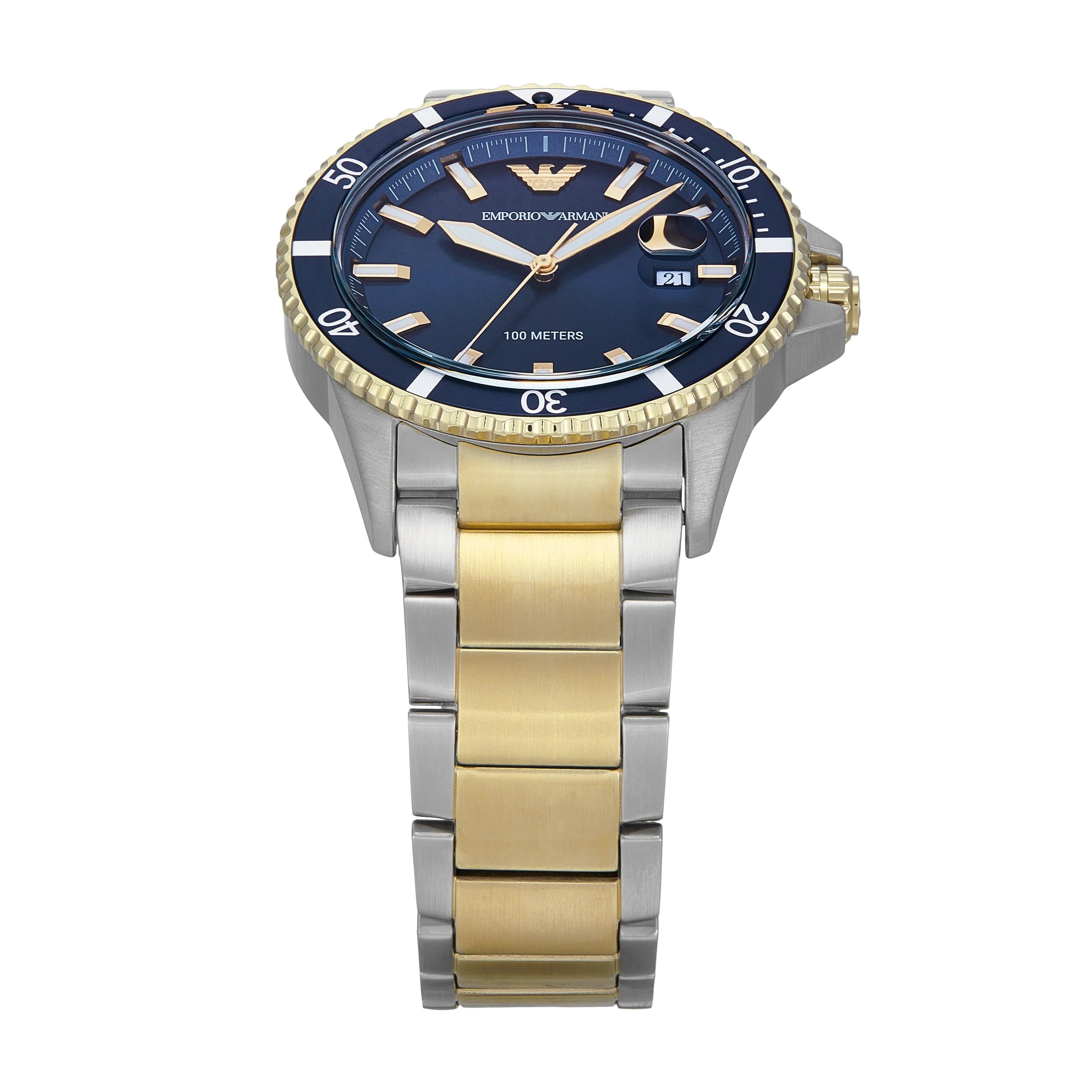 Emporio Armani World Explorer Blue Dial Two Tone Steel Strap Watch for Men - AR11682