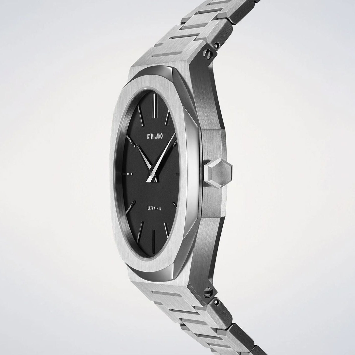 D1 Milano Ultra Thin Matte Black Dial Silver Steel Strap Watch for Men - D1-UTBJ40