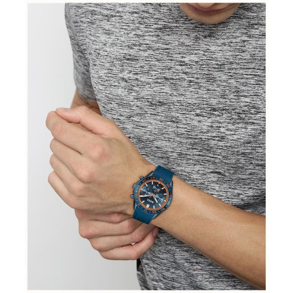 Hugo Boss Runner Chronograph Blue Dial Blue Silicone Strap Watch for Men - 1514142