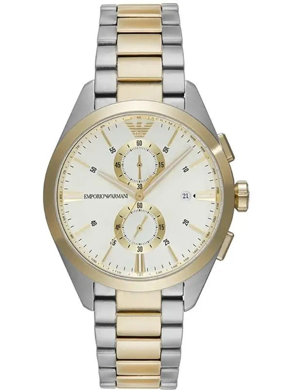 Emporio Armani Elegant Chronograph Cream Dial Two Tone Steel Strap Watch for Men - AR11605