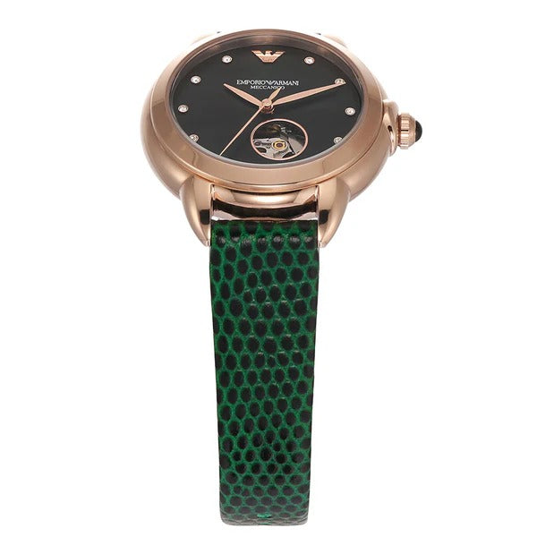 Emporio Armani Mia Meccanico Mother of Pearl Dial Green Leather Strap Watch for Women - AR60073