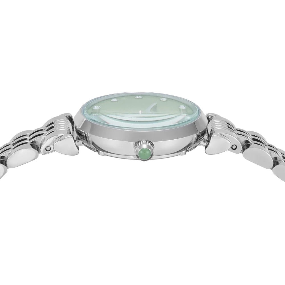 Emporio Armani Gianni T Bar Green Dial Silver Steel Strap Watch for Women - AR11667