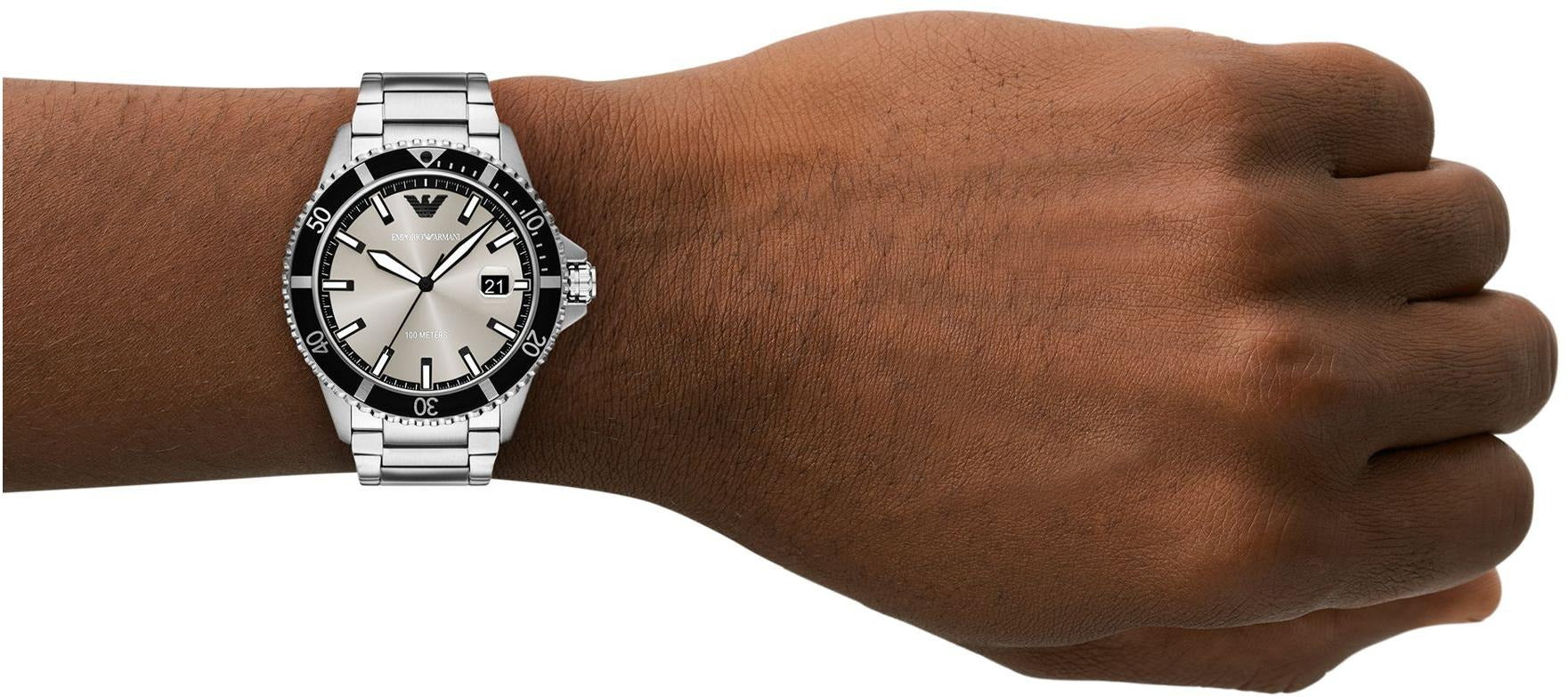 Emporio Armani World Explorer Silver Dial Silver Steel Strap Watch for Men - AR11683