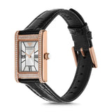 Emporio Armani Genni Silver Dial Black Leather Strap Watch for Women - AR11624