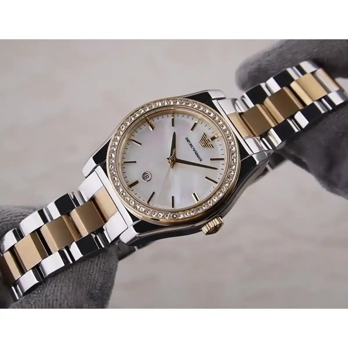 Emporio Armani Federica Mother of Pearl Dial Two Tone Steel Strap Watch for Women - AR11559