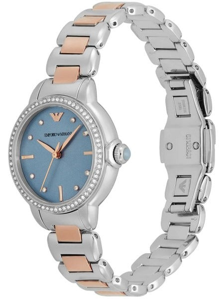 Emporio Armani Three Hand Blue Dial Two Tone Steel Strap Watch for Women - AR11597