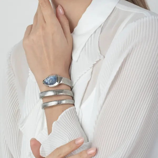 Just Cavalli Serpente Metallica Blue Dial Silver Steel Strap Watch for Women - JC1L209M0025