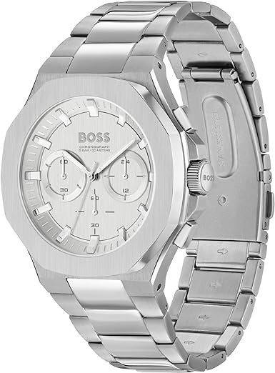 Hugo Boss Taper Chronograph White Dial Silver Steel Strap Watch for Men - 1514087