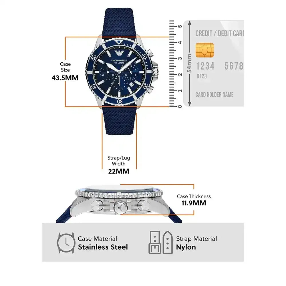 Emporio Armani World Explorer Chronograph Blue Dial Blue Nylon Strap Watch for Men - AR11588