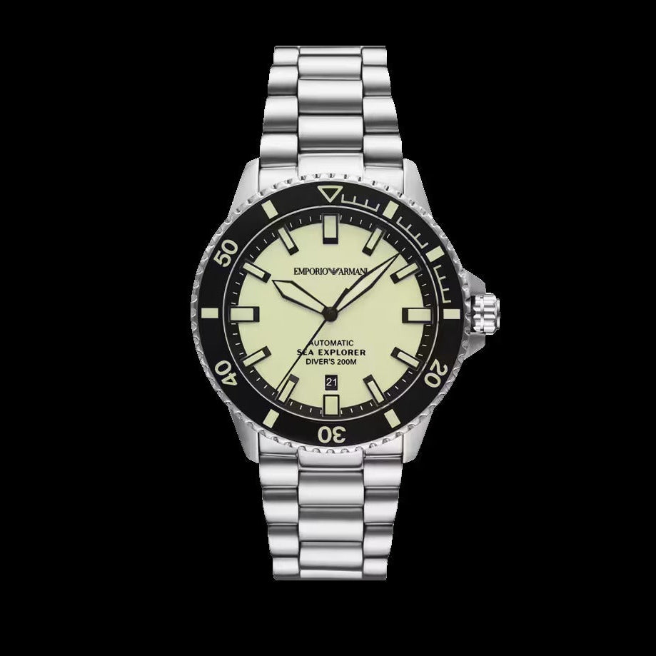 Emporio Armani Sea Explorer Yellow Dial Silver Steel Strap Watch for Men - AR60083