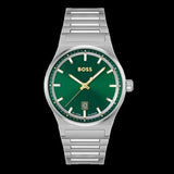 Hugo Boss Candor Green Dial Silver Steel Strap Watch for Men - 1514079