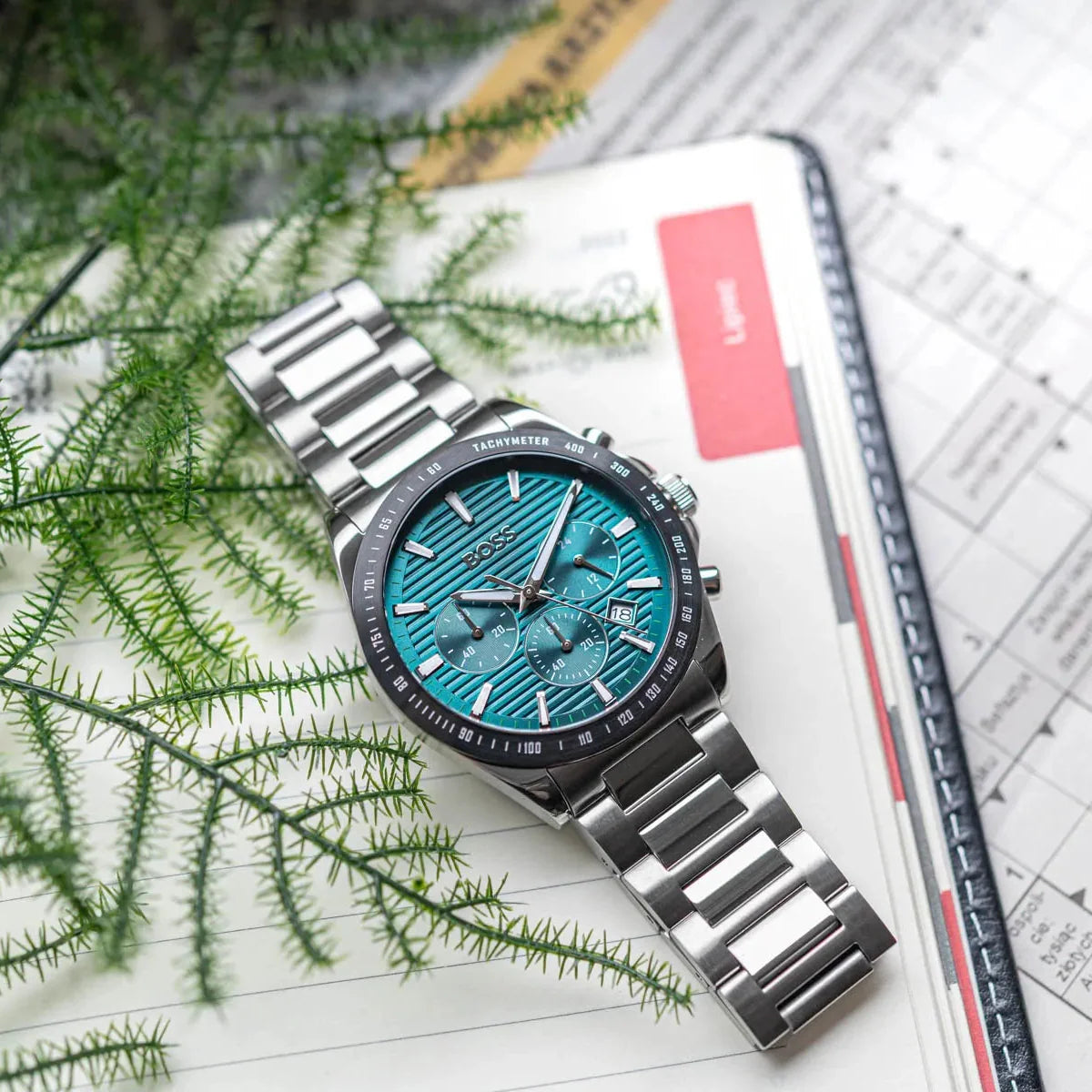 Hugo Boss Strike Chronograph Green Dial Silver Steel Strap Watch for Men - 1514241