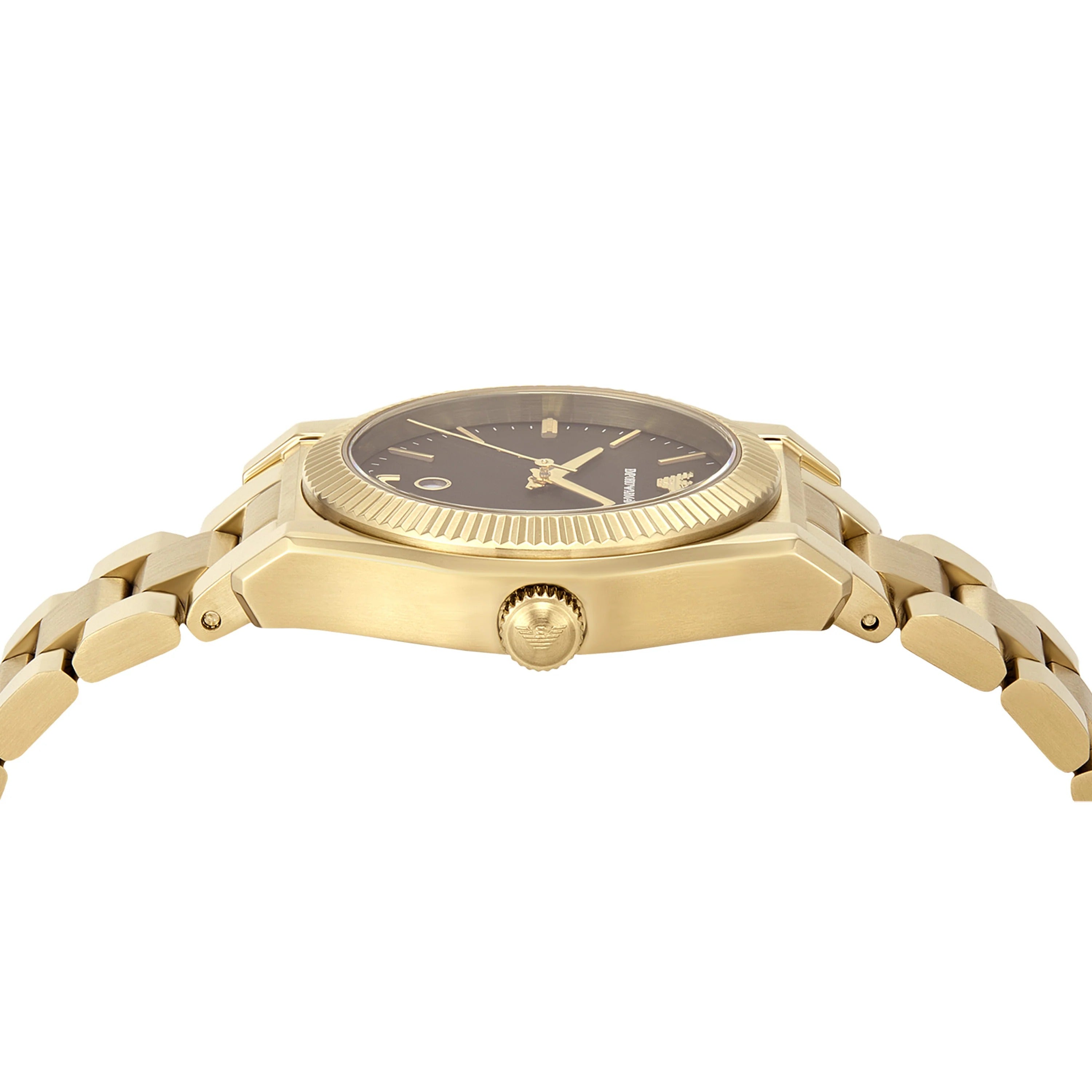 Emporio Armani Federica Brown Dial Gold Steel Strap Watch for Women - AR11700