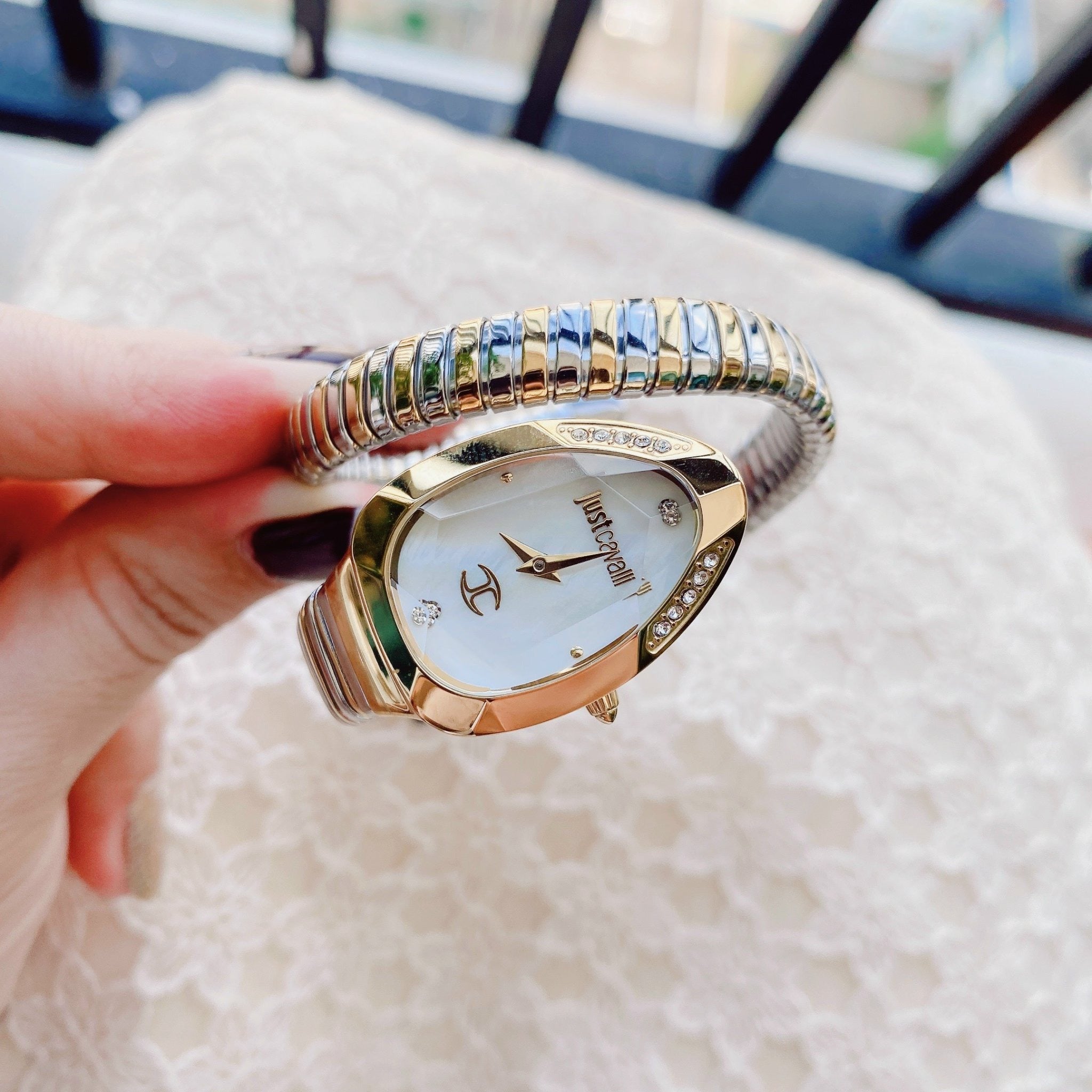 Just Cavalli Serpente Metallica Mother of Pearl Dial Two Tone Steel Strap Watch for Women - JC1L208M0065