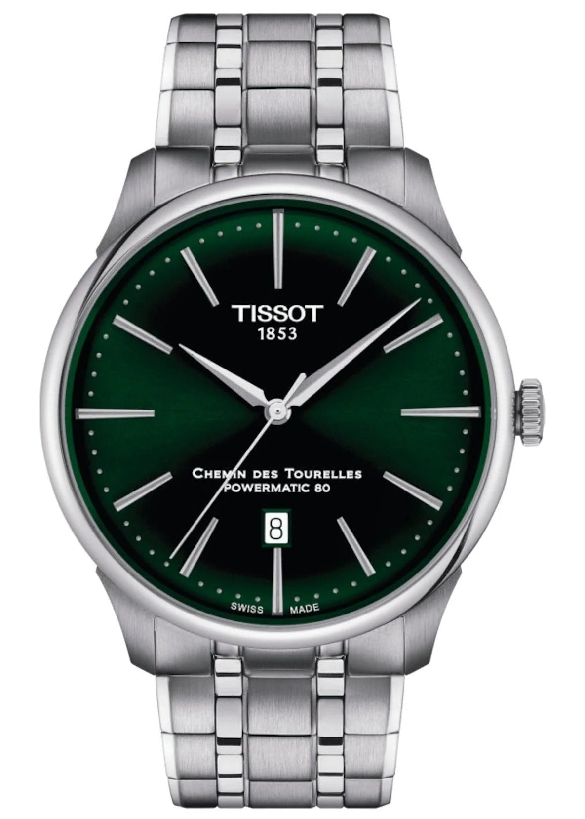 Tissot Chemin des Tourelles Powermatic 80 Green Dial Silver Steel Strap Watch for Men - T139.407.11.091.00