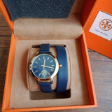 Tory Burch Collins Quartz Blue Dial Blue Leather Strap Watch for Women - TBW1303
